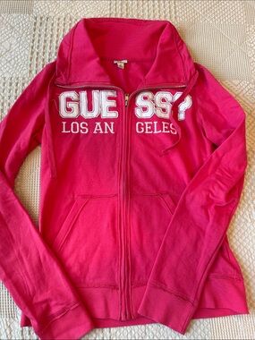 Guess Girls' Hot Pink Full-Zip Hoodie with Embroidered Logo